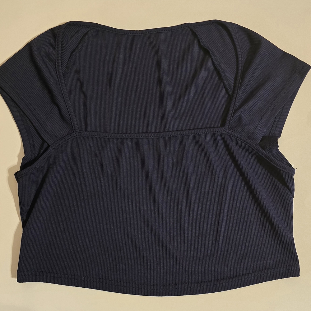 SHEIN Navy Ribbed Knit Top